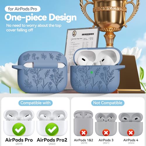 Image of for Apple AirPods Pro 2nd /1st Generation, Soft Silicone Flower Engraved AirPods Pro 2 Gen Protective Case Cover for Women Airpod Case with Clean Kit,Carabiner,Front LED Visible,Sand Powder