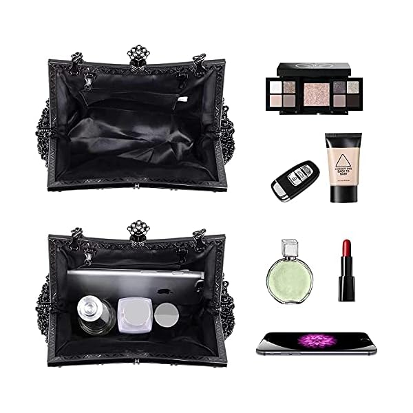 Lifewish Womens Faux Pearl Cascading Bead Rhinestone Evening Clutch Fashion Purse (Black) - Image 5