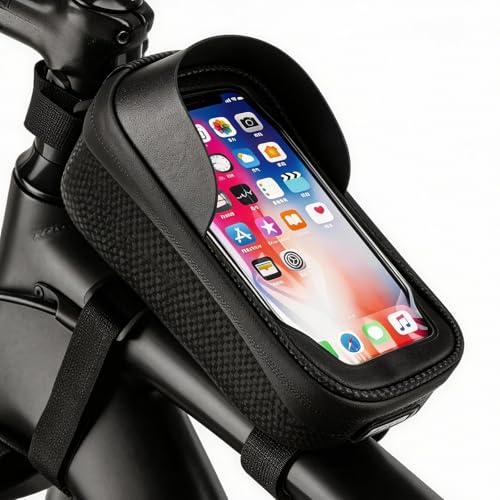 RidingRush Phone Mount for Bike, Waterproof Bicycle Phone Holder Bag with Sun Visor, Touchscreen Phone Case Fits Up to 7.2 Inch Phones, Bike Frame Bag for Cycling Accessories