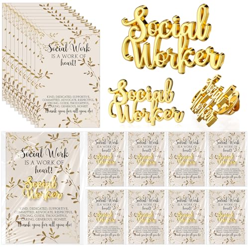 Kenning 25 Pcs Social Work Appreciation Gifts, Enamel Gold Lapel Pins with Thank You Cards School Counselors Mental Health Professionals and Staff (Social Worker Heart)