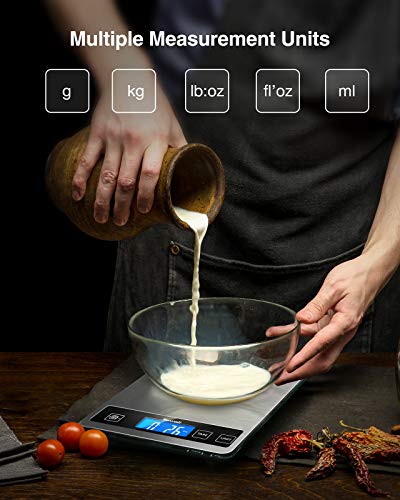 TICWELL Essential Food Scale 33lb Digital Kitchen Scale Weight Grams Oz for Cooking Baking Multifunction FoodScale1g Precise Graduation 5 Units LCD Display Screen Touch,Stainless Steel Tempered Glass - Thumbnail 4