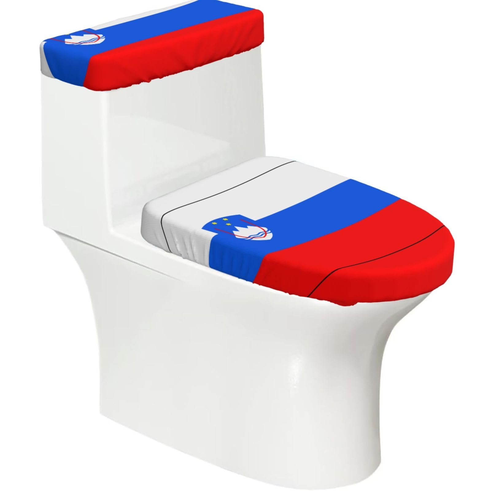 Flag of Slovenia Elastic Toilet Cover Set of 2-Stretchy Lid and Tank Covers for Bathroom, Soft Washable U Shape Toilet Decor