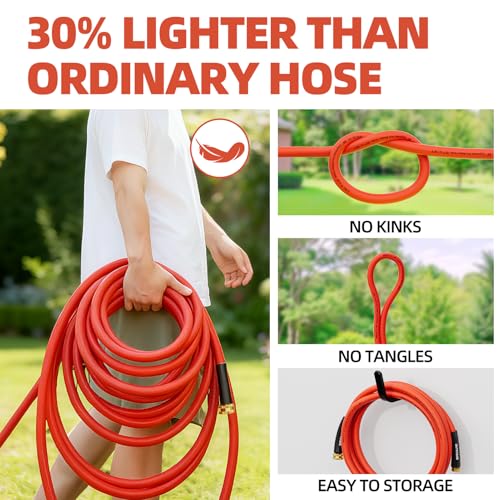 SPECILITE 3/4" Hot/Cold Short Leader Garden Water Hose 15 ft, -50℉-190℉, Flexible & Lightweight Rubber Pipes With 3/4" Brass Fittings for Yard, Outdoor, Farm, Red by SPECILITE - Used condition - Image 7