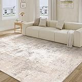 WondRg 6x9 Washable Area Rug Beige Grey Abstract Living Room Bedroom Throw Rug Neutral Modern Non Slip Soft Low Pile Indoor Carpet for Dining Room Office Entryway