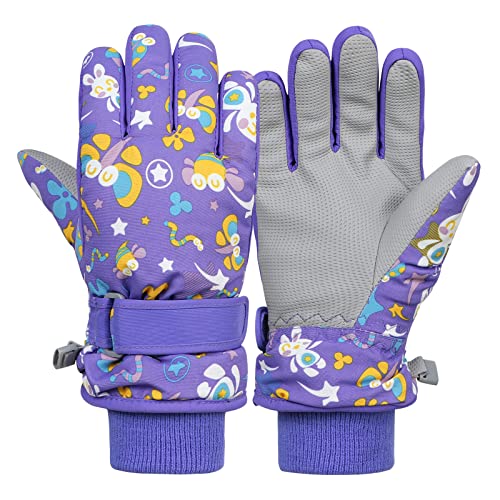 Winter Gloves For Kids Waterproof Boys Girls Snow Ski Gloves Toddler Snowboarding Gloves Windproof Purple M #TOP7