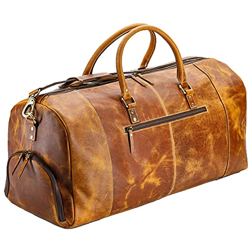 KomalC Leather Duffel Bags for Men and Women Full Grain Leather Travel Overnight Weekend Leather Bags Sports Gym Duffel for Men (28 Inch)