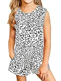 Girls Rompers Size 10-12 Leopard Ruffle Sleeve Shorts Jumpsuits with Pockets Summer One Piece Romper