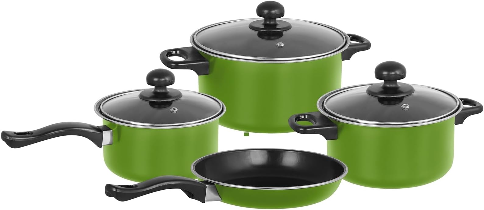 Gr8 Home7 Piece Non Stick Kitchen Cookware Set Cooking Pot Frying Pan Saucepan with Glass Lids (Green)