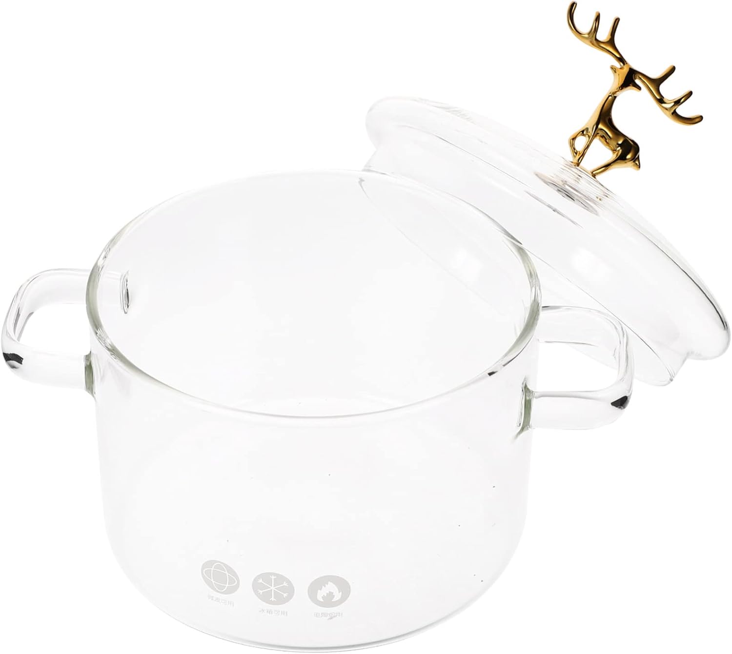 Vaguelly 7.87 Inch High Borosilicate Glass Stockpot with Elk Style Lid Heat Resistant Glass Simmer Pot for Stove Home Cooking Stew Noodle Pot