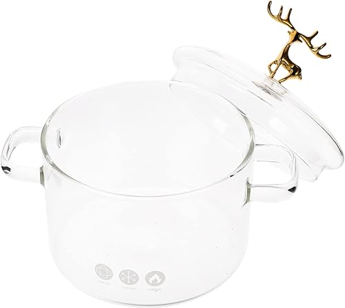Vaguelly Olla de sopa de vidrio de borosilicato con tapa, sartén resistente al calor para cocinar y servir en casa, 7.5 pulgadas