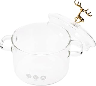 Vaguelly Borosilicate Glass Soup Pot with Lid Heat Resistant Simmer Pan for Home Kitchen Cooking and Serving 7.5 Inch