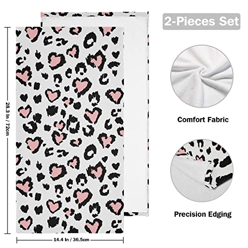 Leopard Print Pink Heart Towels Set Of 2 Hand Towel Absorbent Face Towel Soft Dish Towels For Gym Bath Kitchen Decor 28X14 Inches #TOP1
