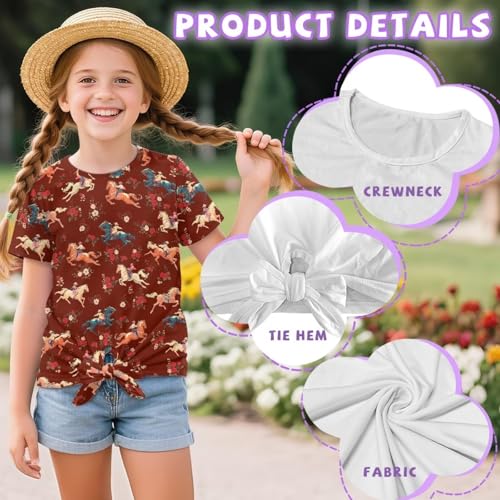Girls Summer Short Sleeves Tie Knot Front Tops Lightweight Crewneck T-Shirts for Holiday Park Age 5-12 Years 5