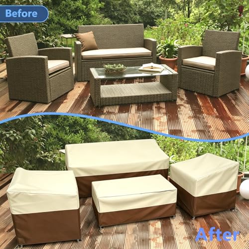 Image of STARTWO Outdoor Furniture Cover Waterproof, 600D Heavy Duty, 4 Piece Patio Furniture Set Cover for Outside Couch, Lawn Chairs, Coffee Table, Windproof with Buckle Strap, Beige