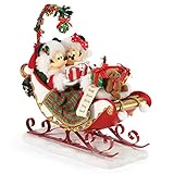 Department 56 Possible Dreams Disney Mickey und Minnie Maus Schlittenglocken und Mistelzweig Figur, Harz, PVC, Polyester, Clothtique, Mehrfarbig, 11 Inch