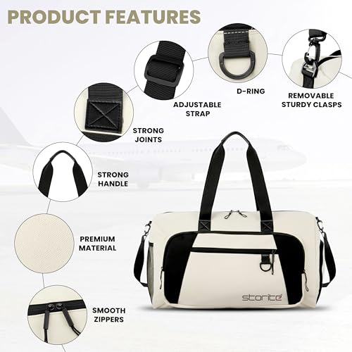 Image of Storite Nylon 50.5cm Travel Duffel Bag for Men & Women with Dry & Wet Pocket, Lightweight Water Resistant Luggage Bag with Shoe Compartment (Cream, 50.5x23x28cm)