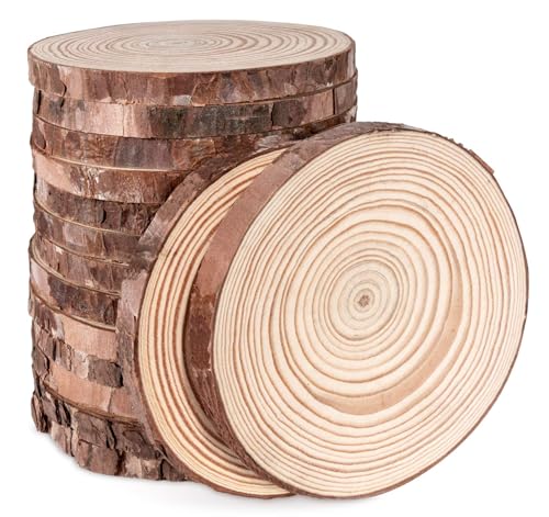Ilauke 16 Piezas Rodajas de Madera Naturales, 11–12cm, Sin Terminar para Manualidades, Decoración de Pared, Boda, Navidad, Proyectos de Bricolaje