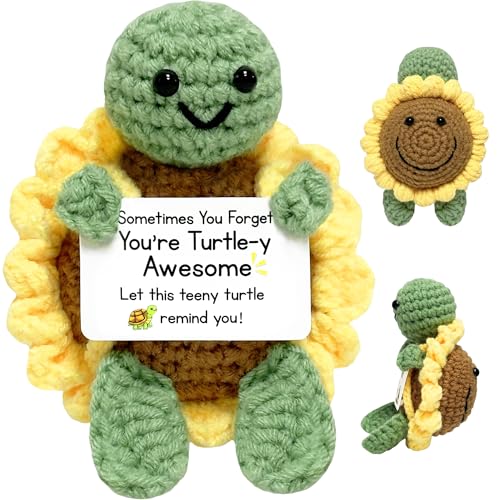 Positive Turtle Christmas Birthday Gifts for Women Men - Stocking Stuffers for Teen, Crochet Turtle Funny Gifts for Boy Girl Friend Sister Coworker, Emotional Support Inspirational Gift for Cheer Up