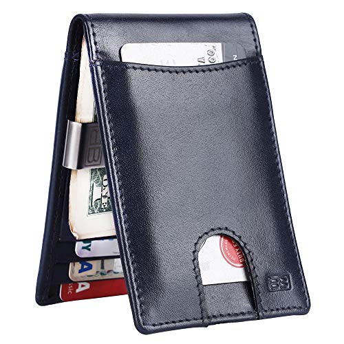 Image of Brooklyn Bridge Genuine Leather Money Clip Wallet for Men VT Blue - Premium Slim RFID Protected Wallet with Cash Clip & Multiple Card Slots, Stylish Front Pocket Design, Gift for Men