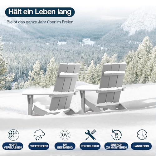Adirondack Stuhl für Outdoor Garten: Übergröße Adirondack Chair Kunststoff HIPS Allwetter mit Getränkehalter - Modern Adirondack Gartensessel Wetterfest für Balkon/Terrasse/Beach/Feuerstelle (Grau)