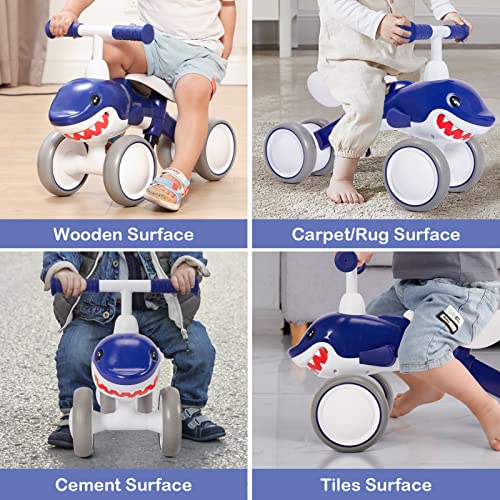 Baby Balance Bikes Seat Adjustable Toddler Riding Toy For 1 + Year Old Boys Girls, 12-48 Months Baby's First Bike First Birthday Blue Shark #TOP4