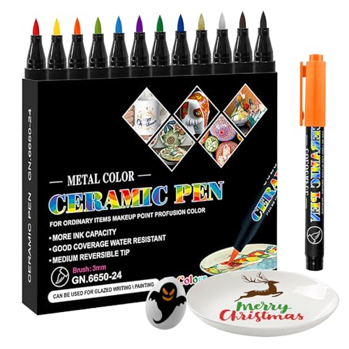 Klerbesh Porcelain pens, 12 Colores Rotuladores Acrílicos, Lápices de porcelana aptos para lavavajillas,Marcadores Permanentes Impermeables para Piedra, Cerámica, Vidrio y Madera