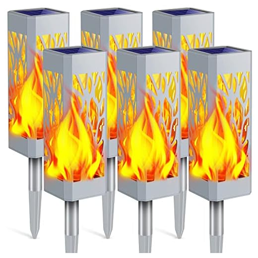 TomCare Solar Lights Metal Flickering Flame Solar Torches Lights Waterproof Outdoor Heavy Duty Lighting Solar Pathway Lights Landscape Lighting Dusk to Dawn Auto On/Off for Garden Patio Yard, 2 Pack