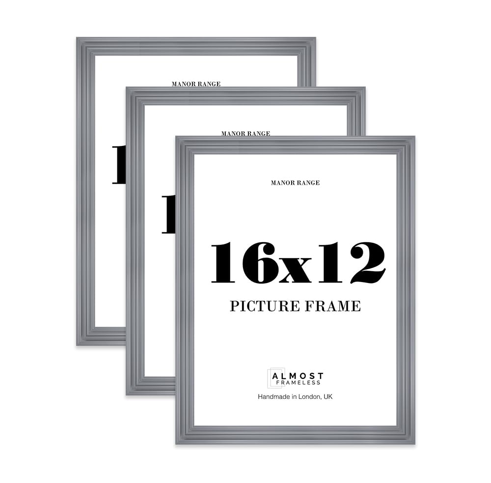 16x12 Picture Frame, Display 16x12 Pictures (30.5 x 40.6cm) - Scandi Grey Timeless 42mm Edge Antique-Inspired Home Accessories - 3 Pack