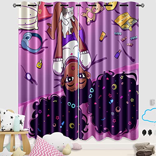 Kossmjx Cartoon Printed Curtains for Bedroom, 82 x 84 inches, Blackout, Grommet Top, 2 Piece Set, Girls Room Curtains, Thermal Insulated