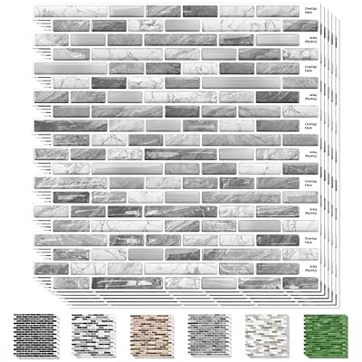 URCOLOR 10-Sheet Kitchen Backsplash Tiles Peel and Stick, 12”×12” Self Adhesive Wall Tile for Bathroom, Brushed Silver Gray