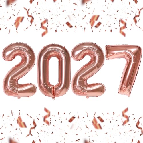 KALOR 32 Inch 2027 Rose Gold Foil Number Balloons, 2027 New Years Decorations for 2027 Happy New Year Eve and Graduations Party Supplies