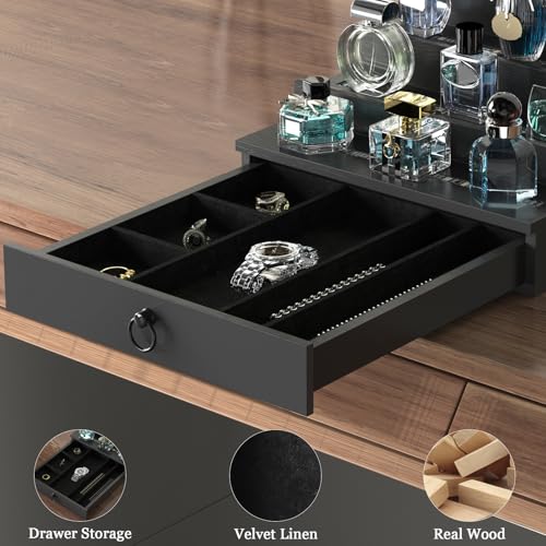 LED Lighted Cologne Organizer for Men, 4 Tier Wood Perfume Organizer with Velvet Lined Drawer, Multi Lighting Modes Perfume Display Holder with Remote Control, Cologne Shelf Stand, Nice Gift for Men by upcessory - Image 3