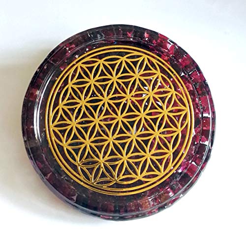 ZZYBIA LARGE 4" Garnet Crystals Flower Of Life Coaster Water Charging Plate Energy Dome