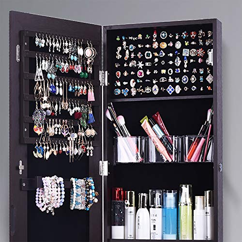 AOOU Jewelry Organizer Jewelry Cabinet,Full Screen Display View Larger Mirror, Full Length Mirror,Large Capacity Dressing Mirror Makeup Jewelry Armoire,Brown