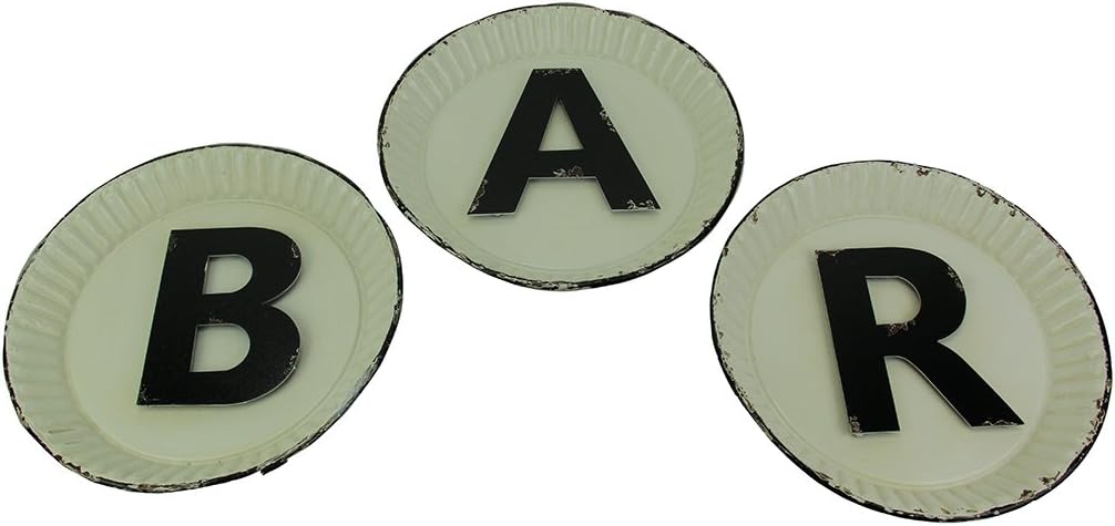 GSM Black and White Pie Plate Style 3 Piece Bar Sign Set