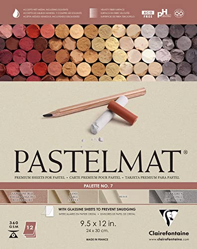 Clairefontaine Pastelmat Glued Pad - Palette No. 7 - (9 1/2 x 12 Inches) 24 x 30 cm - 360g - 12 Sheets - Sanguine Red, Sand, Beige, Dark Grey
