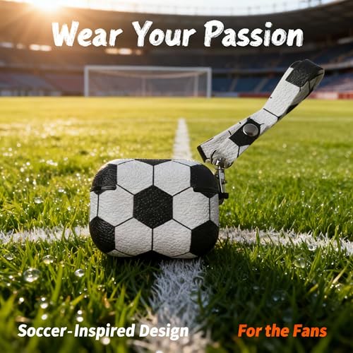 Image of for AirPods 4 Case 2024 (4th Gen, A3058 /A3059) - PU Leather & Hard PC Shockproof Cover with Keychain, LED Visible, Wireless Charging Compatible for Men Women Sports Enthusiasts, Soccer