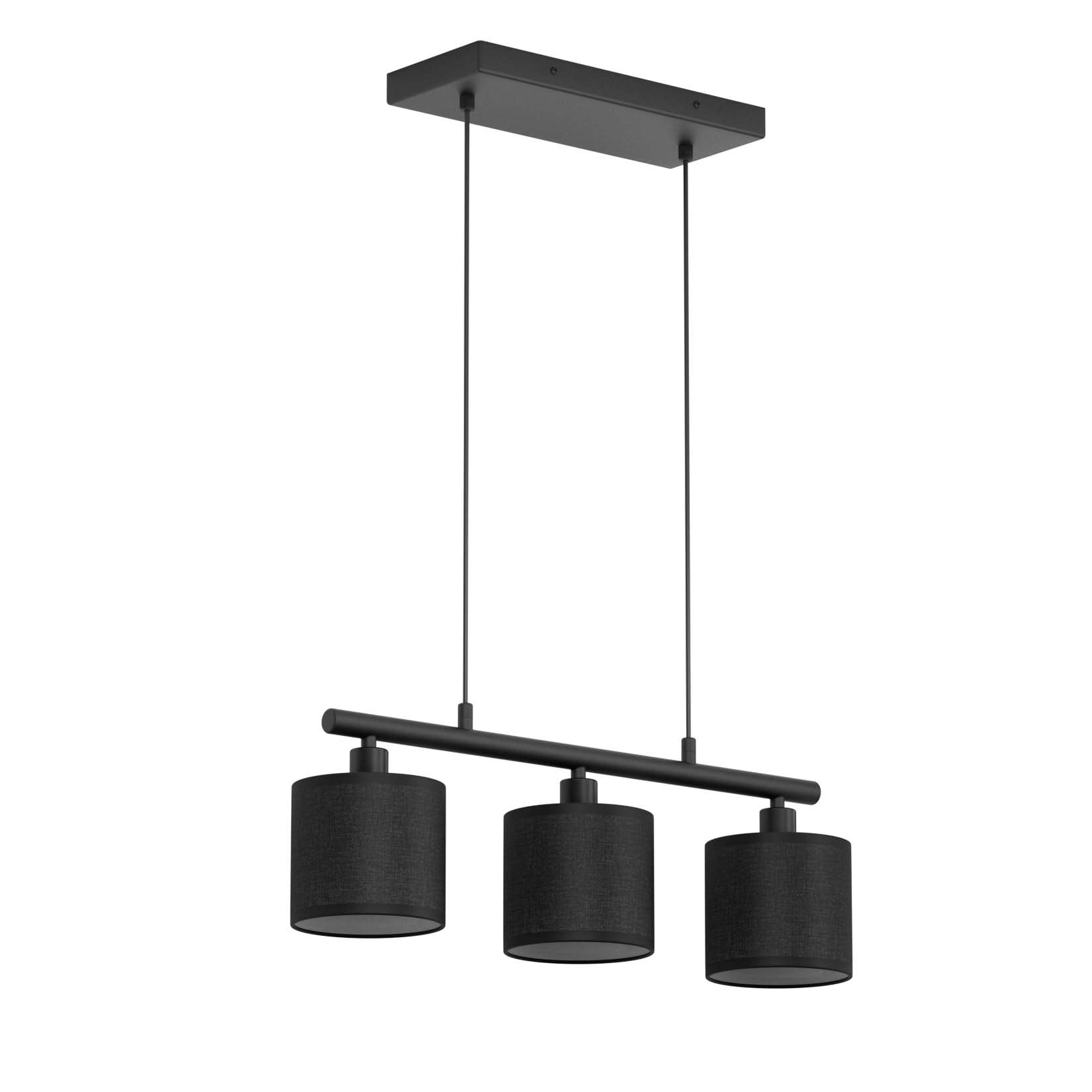 Klighten Lampada a Sospensione 3 Luci E14, Nero, Lampadina non Inclusa | Cilindro Paralume Tessuto, Altezza Regolabile, Lampadario a Sospensione Moderno per Soggiorno Cucina Tavolo da Pranzo