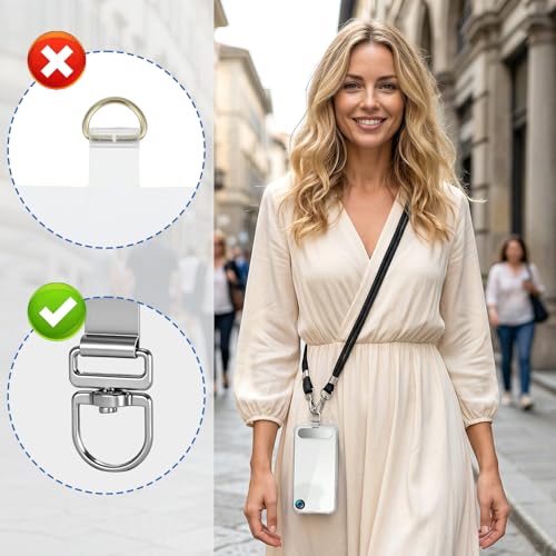 Ajcotahm 2 Pcs 360° Rotatable Phone Tether Tab, Silver Stainless Steel Cell Phone Lanyard Tab Metal Mobile Phones Strap Patch Replacement Part