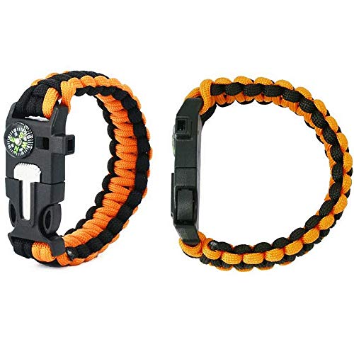 Gobesty Pulsera Supervivencia, 2 Piezas Pulsera Multiusos Paracord Pulsera con Cuerda, Silbar, Brújula, Pedernal, y Raspadorpara para Acampar y Senderismo Aire Libre