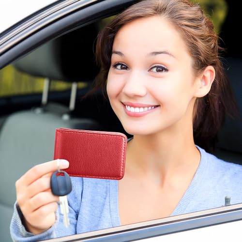 Image of Outus 2 Pcs Business Card Holder, PU Leather Business Card Case Pocket Wallet with Magnetic Shut for Men Women(Black and Red,Classic)