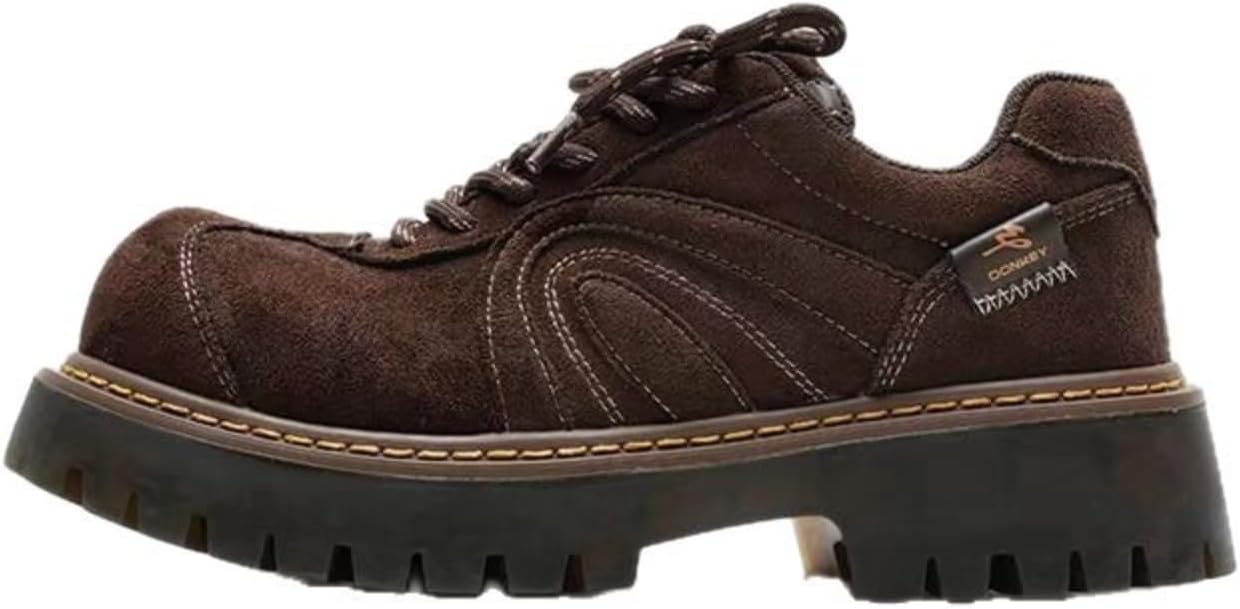 Women's Suede Lace-Up Oxford Shoes Classic Big Round Toe Comfortable Platform Chunky Heel Retro Casual Derby Shoes for Daily Walking Driving Office Dating Activities Outdoor