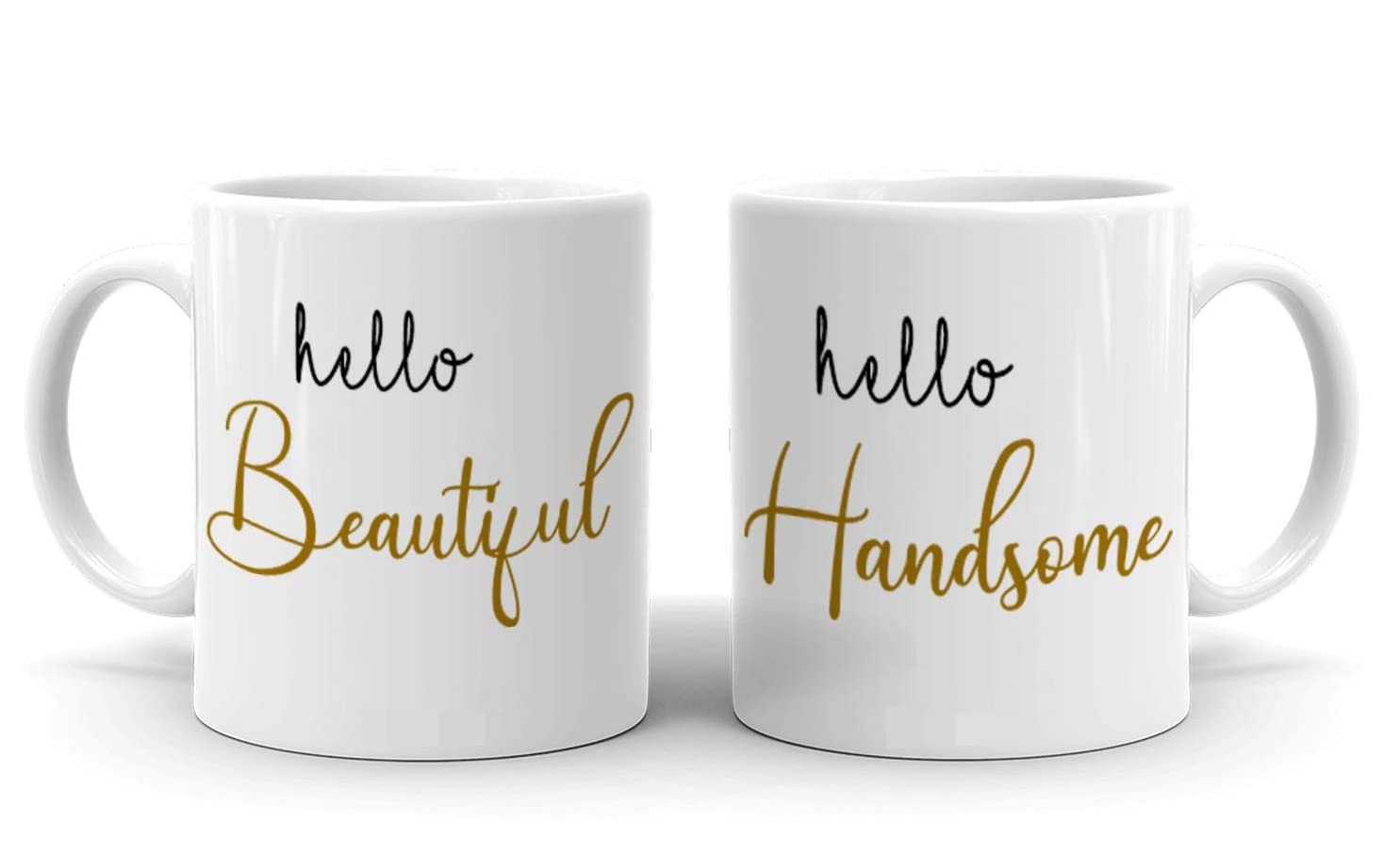 Spoil Your Wall Hello Beautiful & Hello Handsome Quotes Set of 2 Printed Ceramic Coffee Mug 325ml, Perfect Gifting