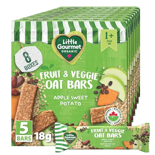 Baby Gourmet - Little Gourmet Organic Oat Bars, Apple Sweet Potato, 8 x 5-Pack (18 g Bars) | 12 Months+ | Organic | No Added Sugar | Plant-Based | Source of Iron | Canadian Brand