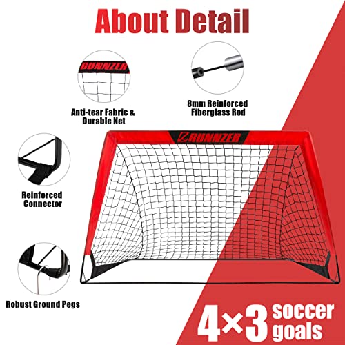 L Runnzer Portable Soccer Goal, Soccer Nets For Backyard Training Goals For Soccer Practice With Carry Case, 4' X 3' #TOP2
