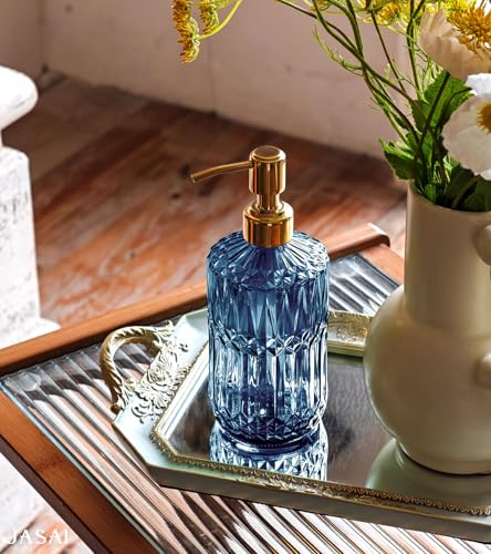 Image of JASAI 18Oz Blue Glass Soap Dispenser with Golden Pump for Dish Soap | Refillable Kitchen Soap Dispenser with Thick Glass & Rust Proof Pump, Bathroom Soap Dispenser for Hand Soap, Liquid Soap.