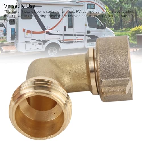 Image of RV 90 Degree Hose Elbow Copper Enhanced Waterflow Efficiency RV Water Hose Connector with Wash Net Filter for Campervan Travel Trailer