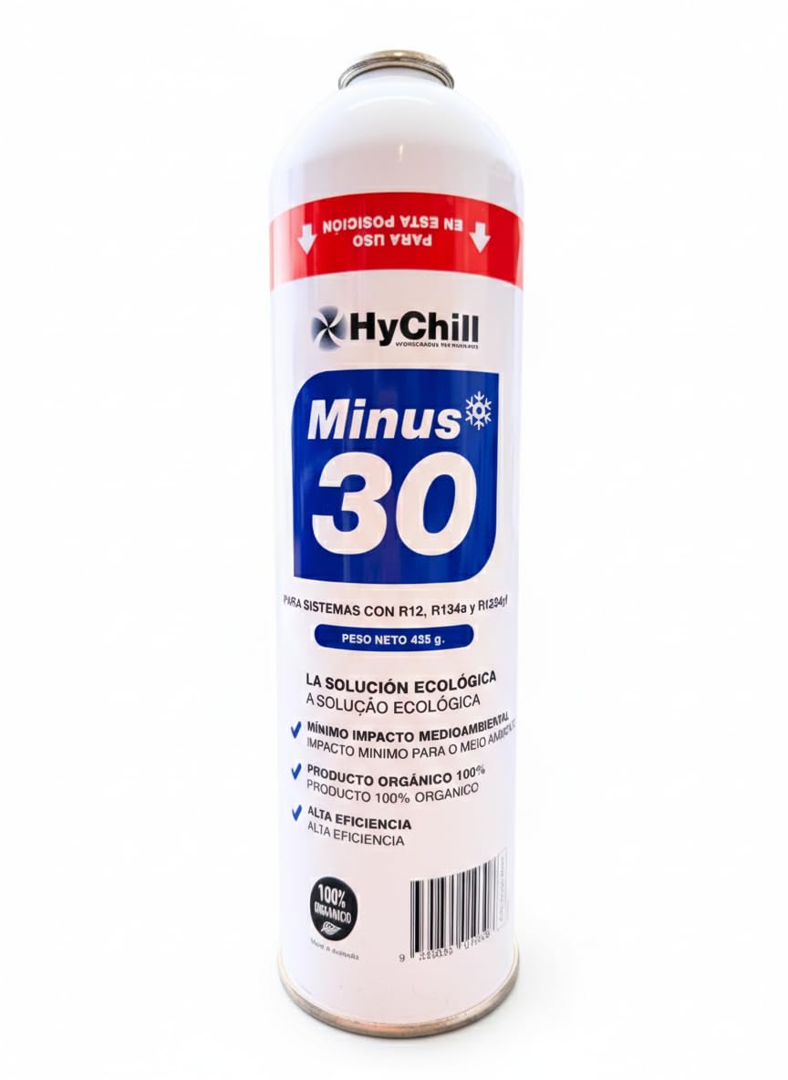 Minus 30 Refrigerante con Manómetro | Técnico 995ml 425gr | Gas Ecológico para Aire Acondicionado y Frío Automoción | Alta Eficiencia Uso Profesional