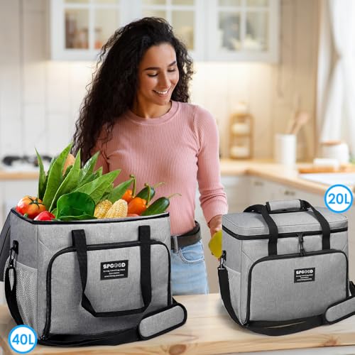 SPGOOD Kühltasche 20L/30L/40L Thermotasche Picknicktasche Groß Isoliert Faltbar Gefriertasche Warmhaltetasche Lunchtasche Tiefkühltasche Cooler Bag Einkaufstasche für Strand/Picknick/Camping/BBQ (30L) 6