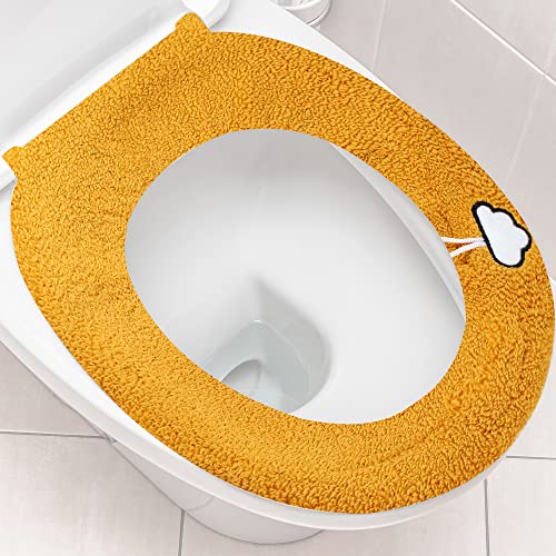 VOCOSTE 4 Stück dehnbarer, dicker WC-Sitzbezug mit Griff, Badezimmer-Wärmer, weiches WC-Sitzkissen, waschbar, wiederverwendbar, Gelb – Bild 7